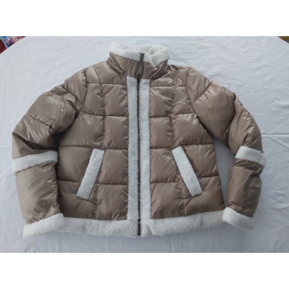 A.N.A Coat Jacket Quilted Puffer Faux Sherpa Trim Womens Size Large